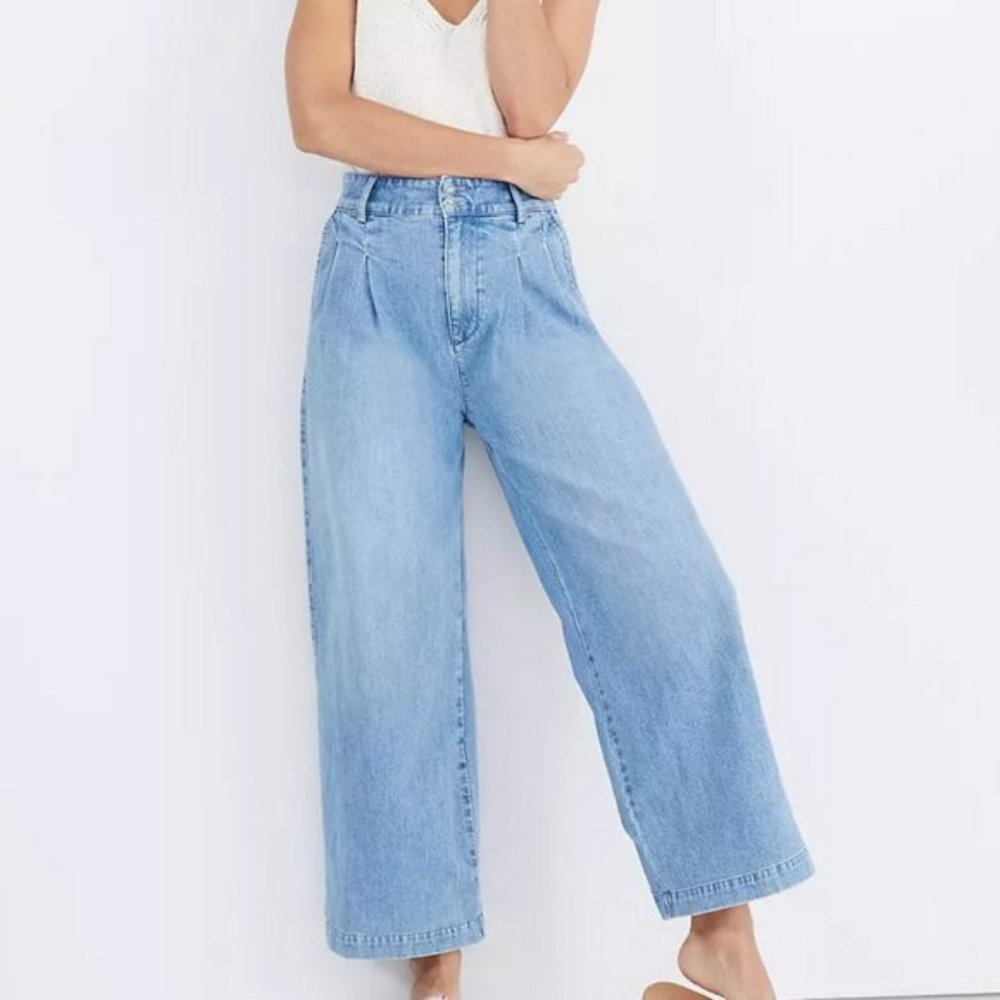 MADEWELL Pleated High Rise Wide Leg Cropped Jeans Kinnon Wash